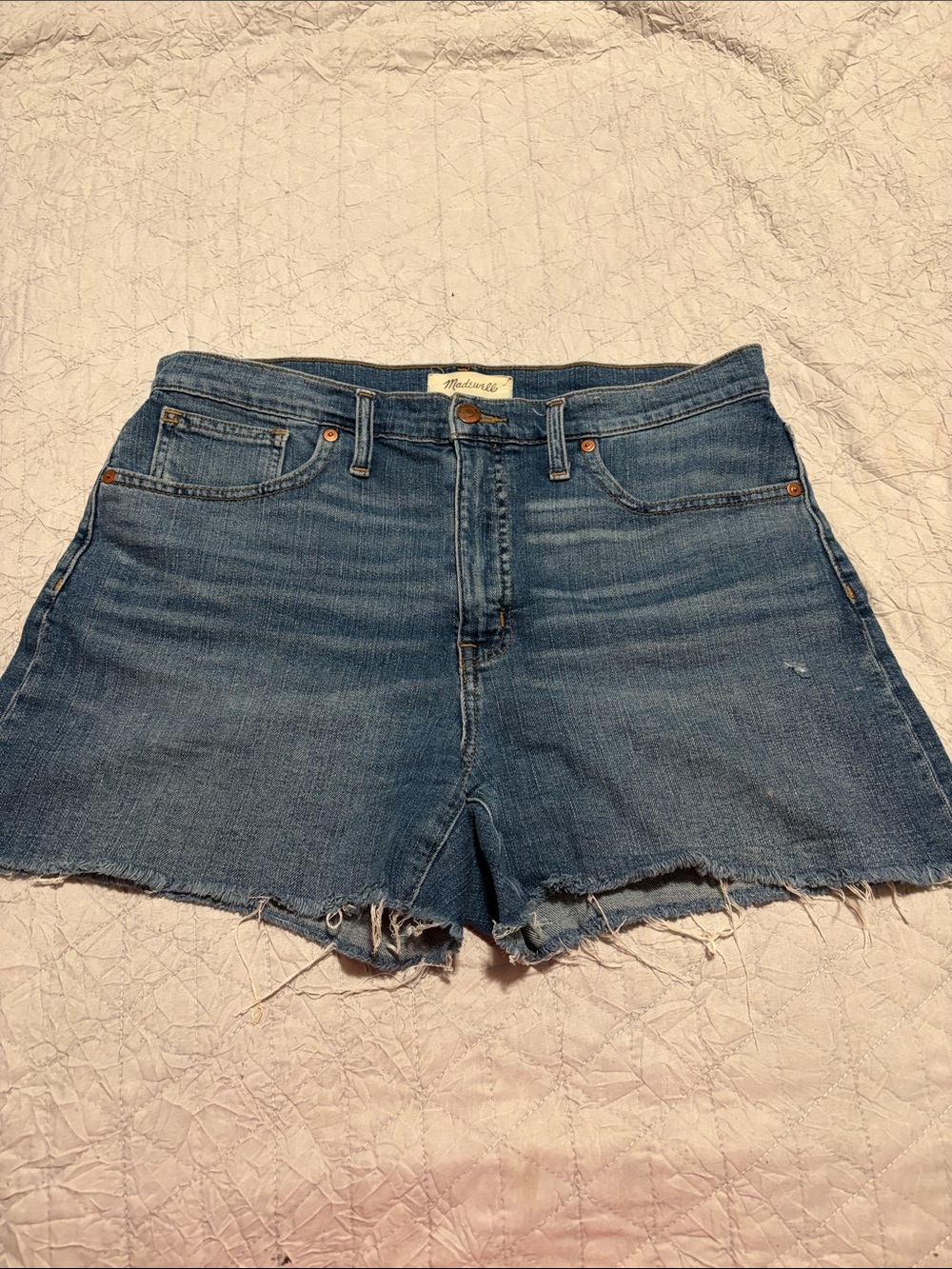 Madewell Medium Blue Raw-Hem High-Rise Denim Shorts